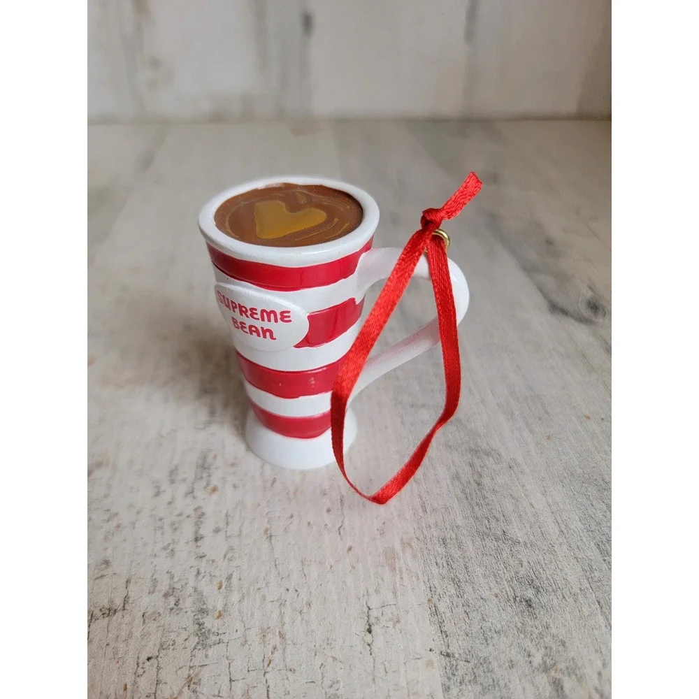 Hallmark supreme bean coffee mug ornament Xmas striped heart home